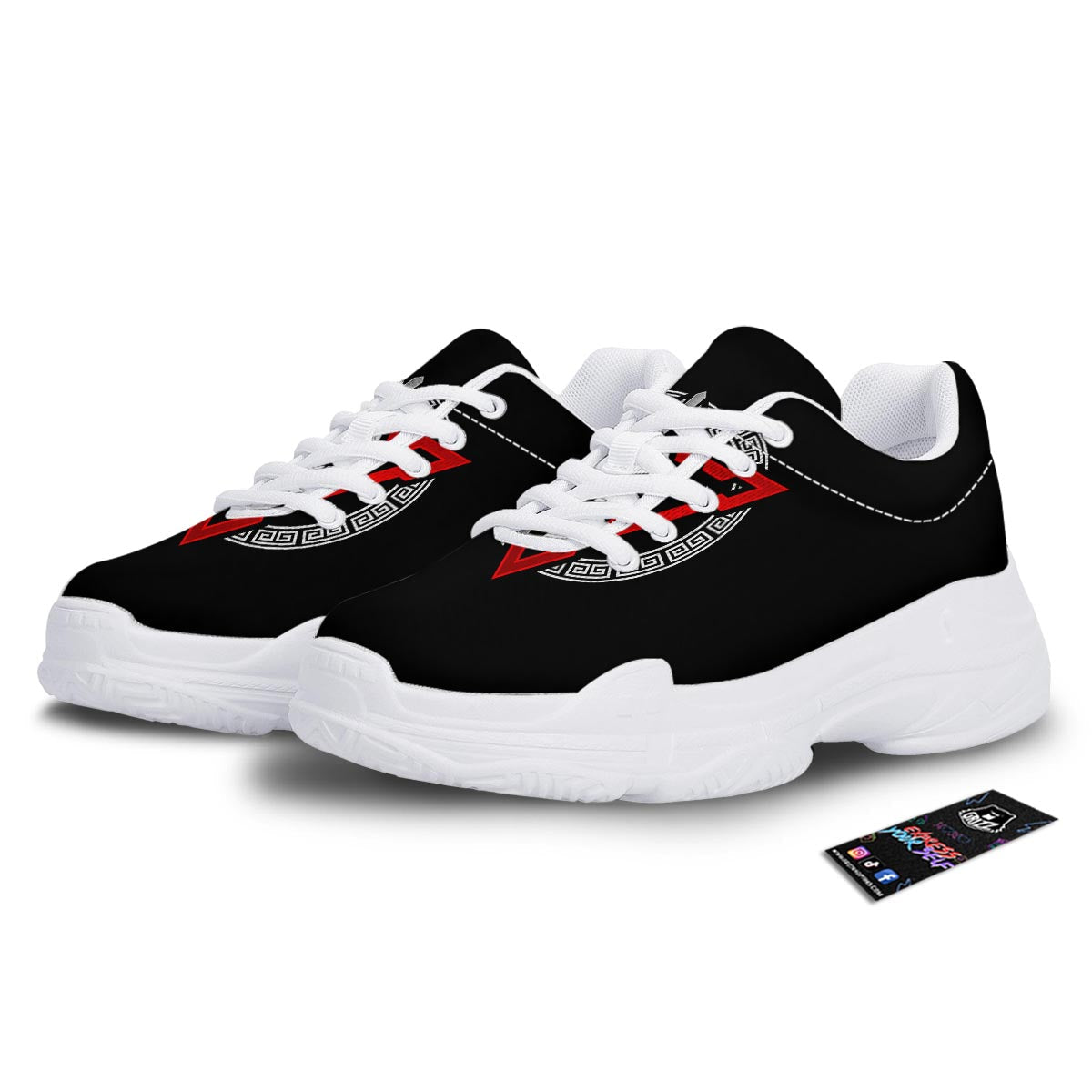 Spartan Red And White Print White Chunky Shoes-grizzshop