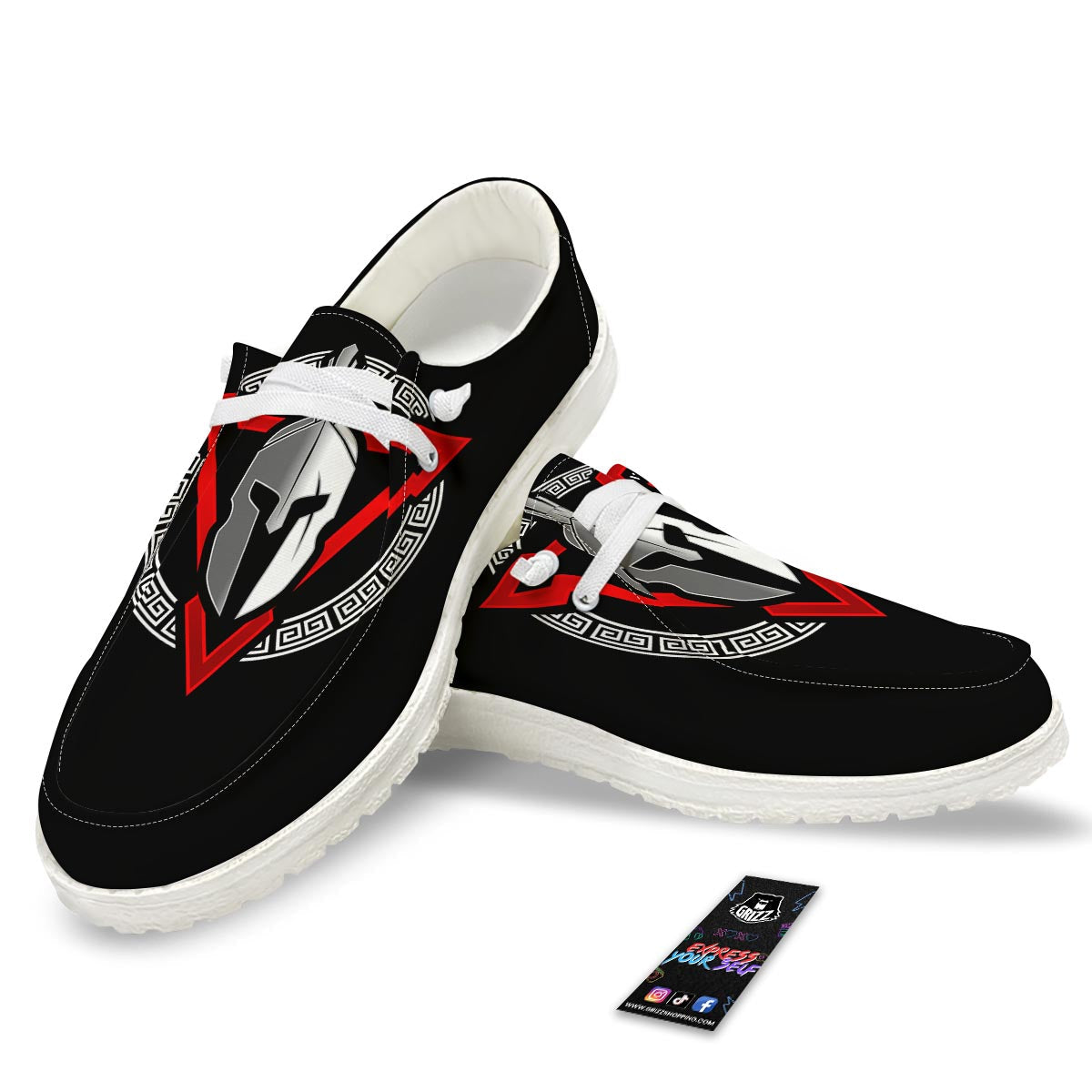 Spartan Red And White Print White Loafers-grizzshop
