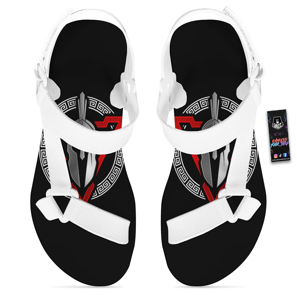 Spartan Red And White Print White Open Toe Sandals-grizzshop