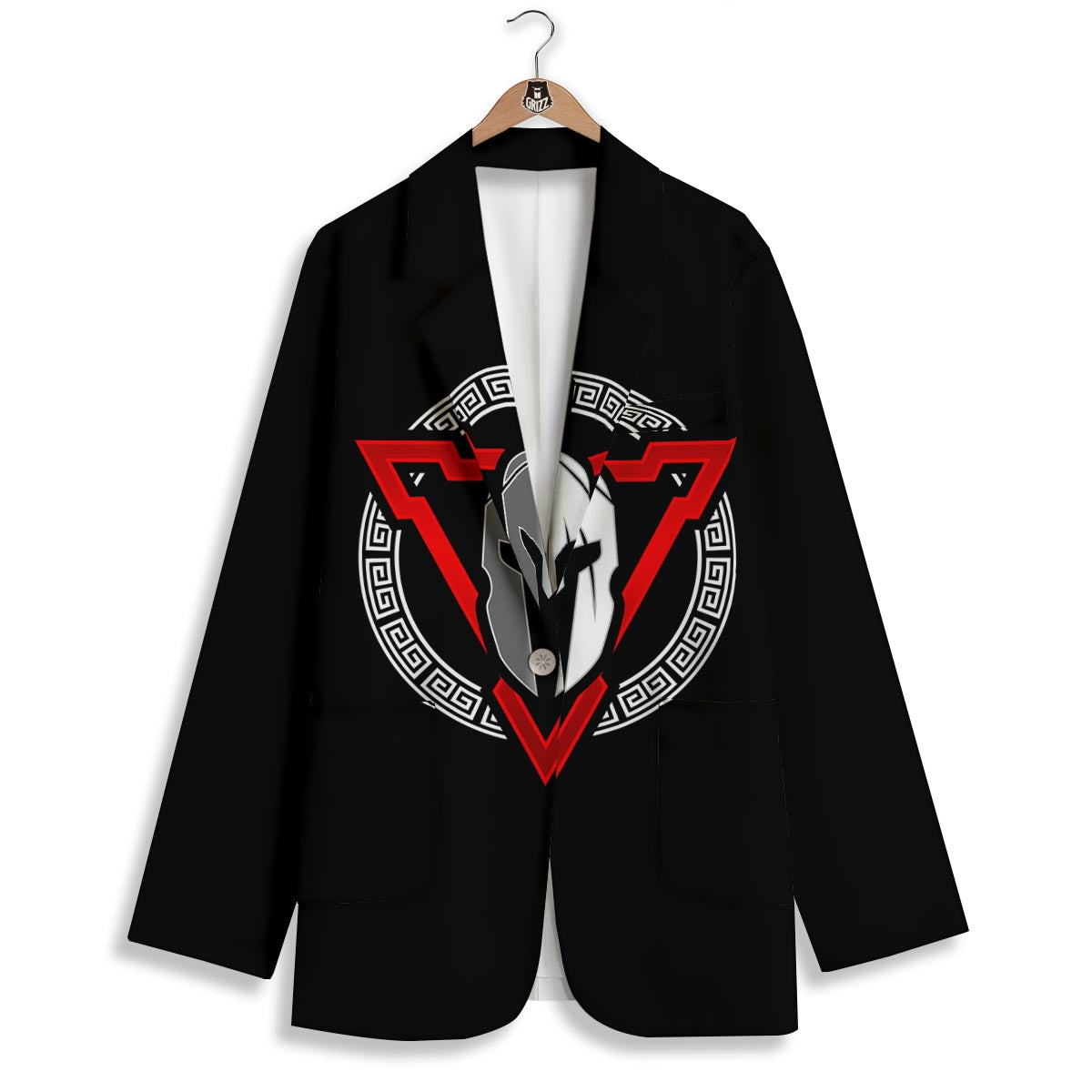 Spartan Red And White Print Women's Blazer-grizzshop