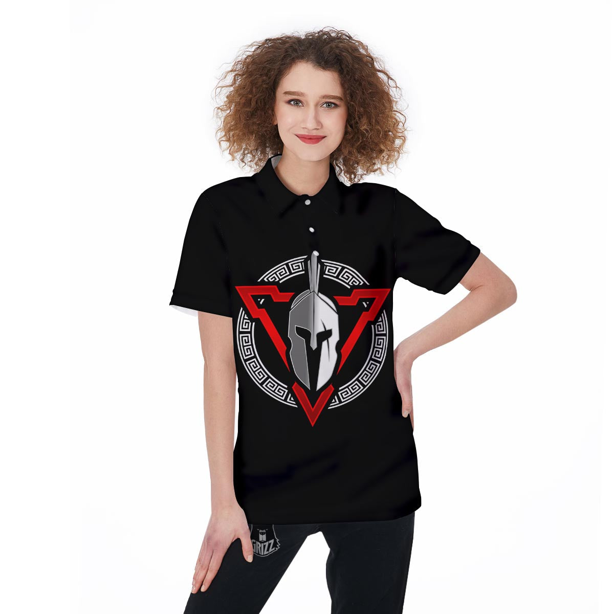 Spartan Red And White Print Women's Golf Shirts-grizzshop