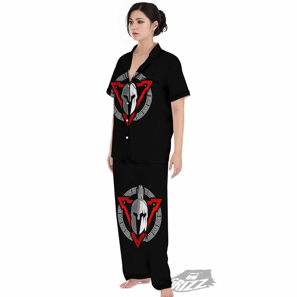 Spartan Red And White Print Women's Pajamas Set-grizzshop