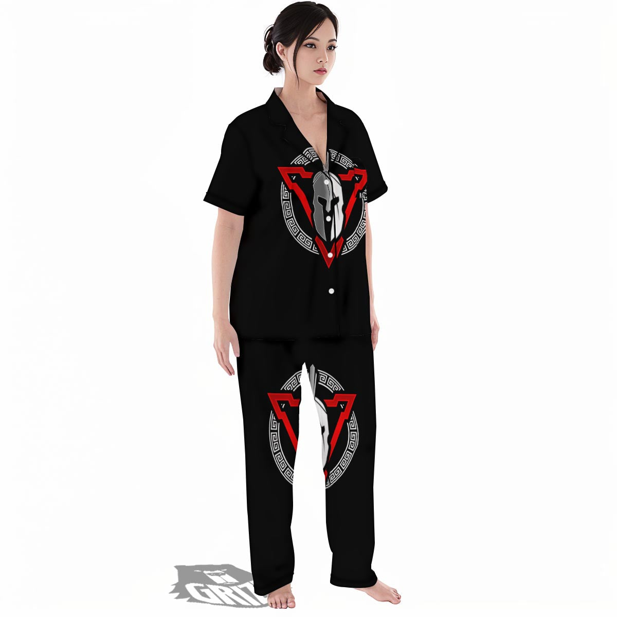 Spartan Red And White Print Women's Pajamas Set-grizzshop