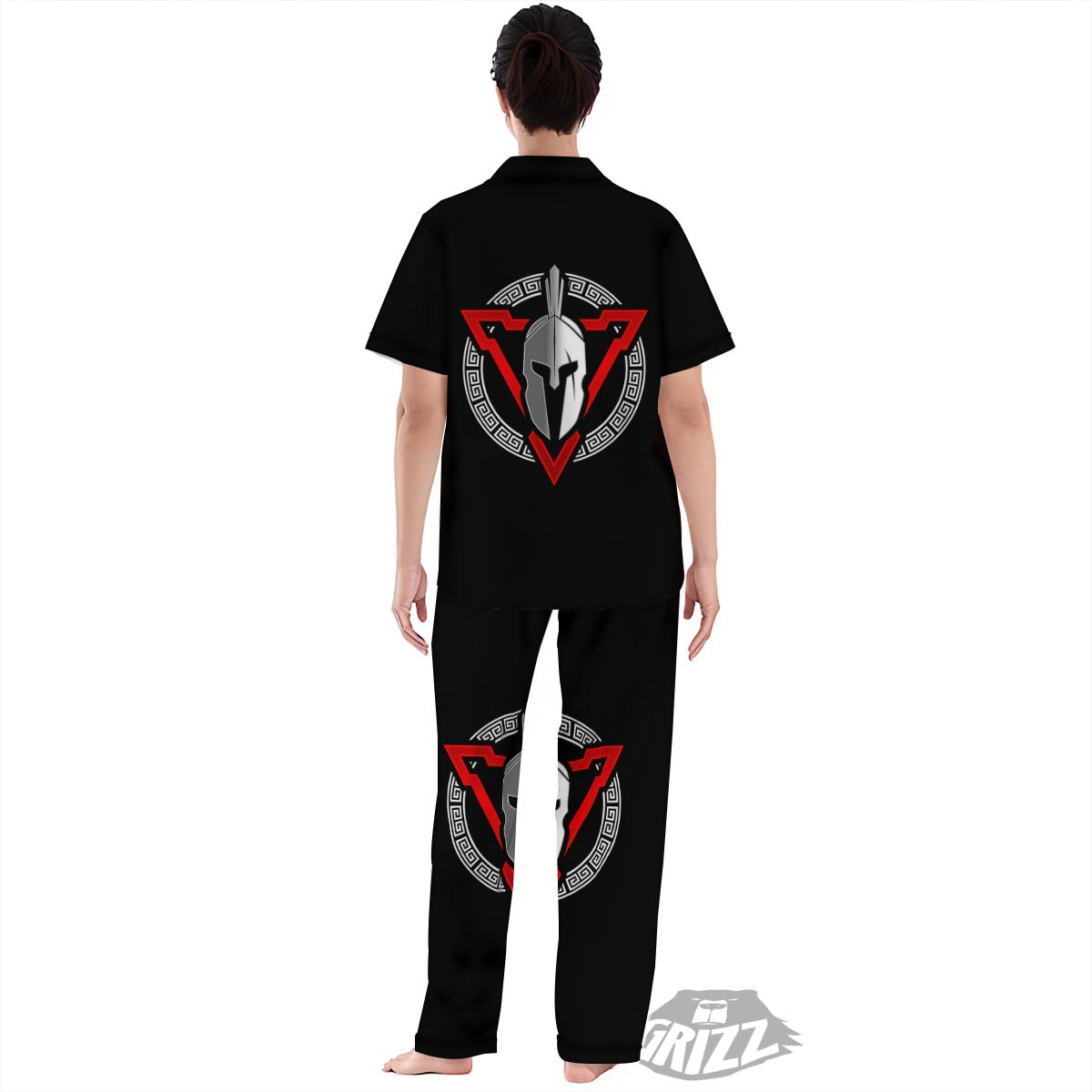 Spartan Red And White Print Women's Pajamas Set-grizzshop