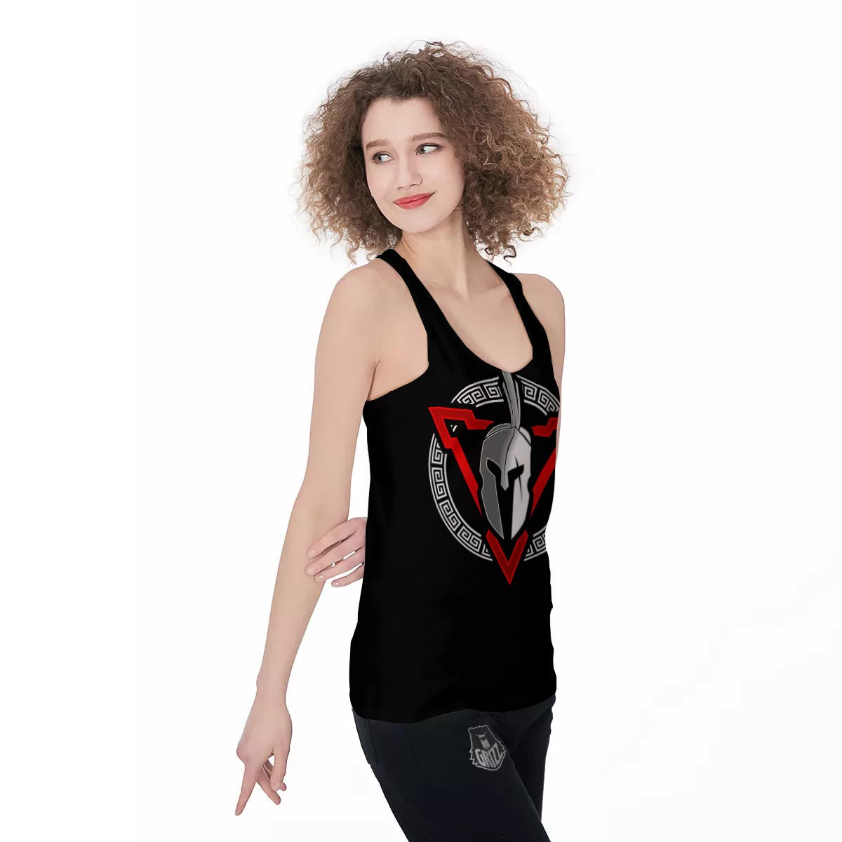 Spartan Red And White Print Women's Racerback Tank Top-grizzshop