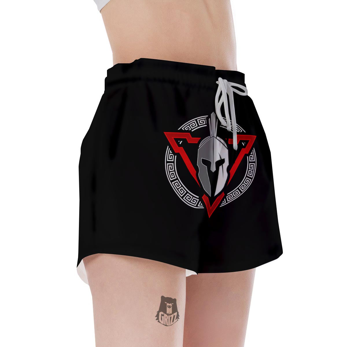 Spartan Red And White Print Women's Shorts-grizzshop