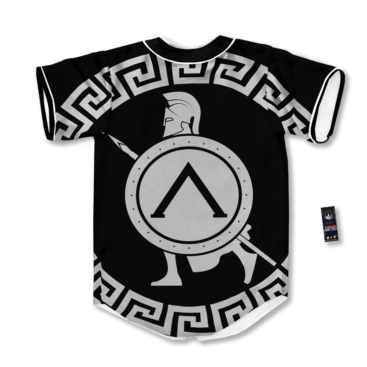 Spartan Warrior White And Black Print Baseball Jersey-grizzshop