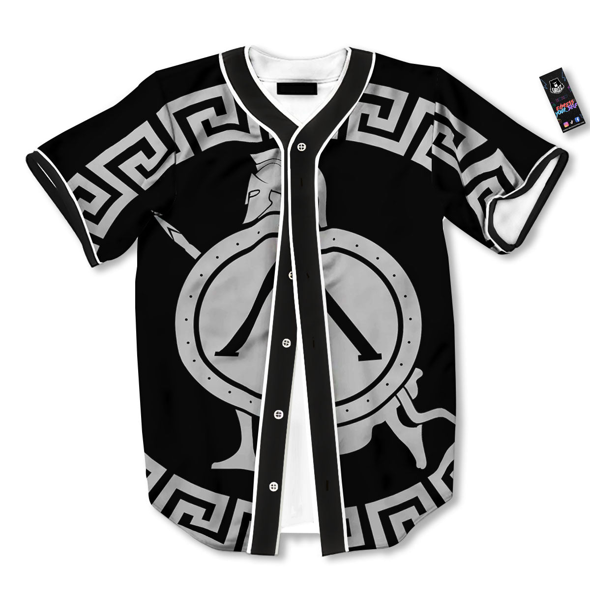 Spartan Warrior White And Black Print Baseball Jersey-grizzshop