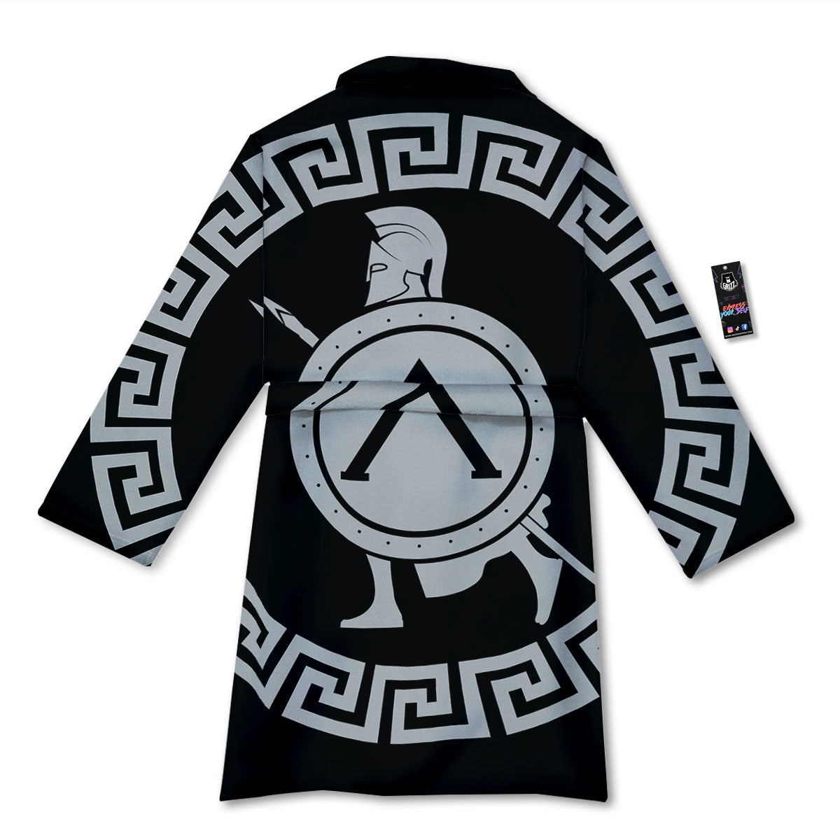 Spartan Warrior White And Black Print Bathrobe-grizzshop