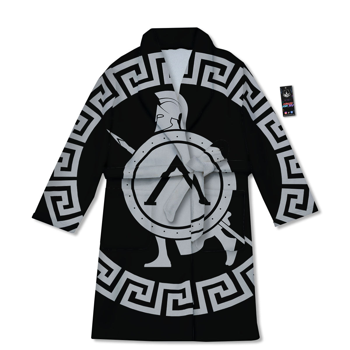 Spartan Warrior White And Black Print Bathrobe-grizzshop