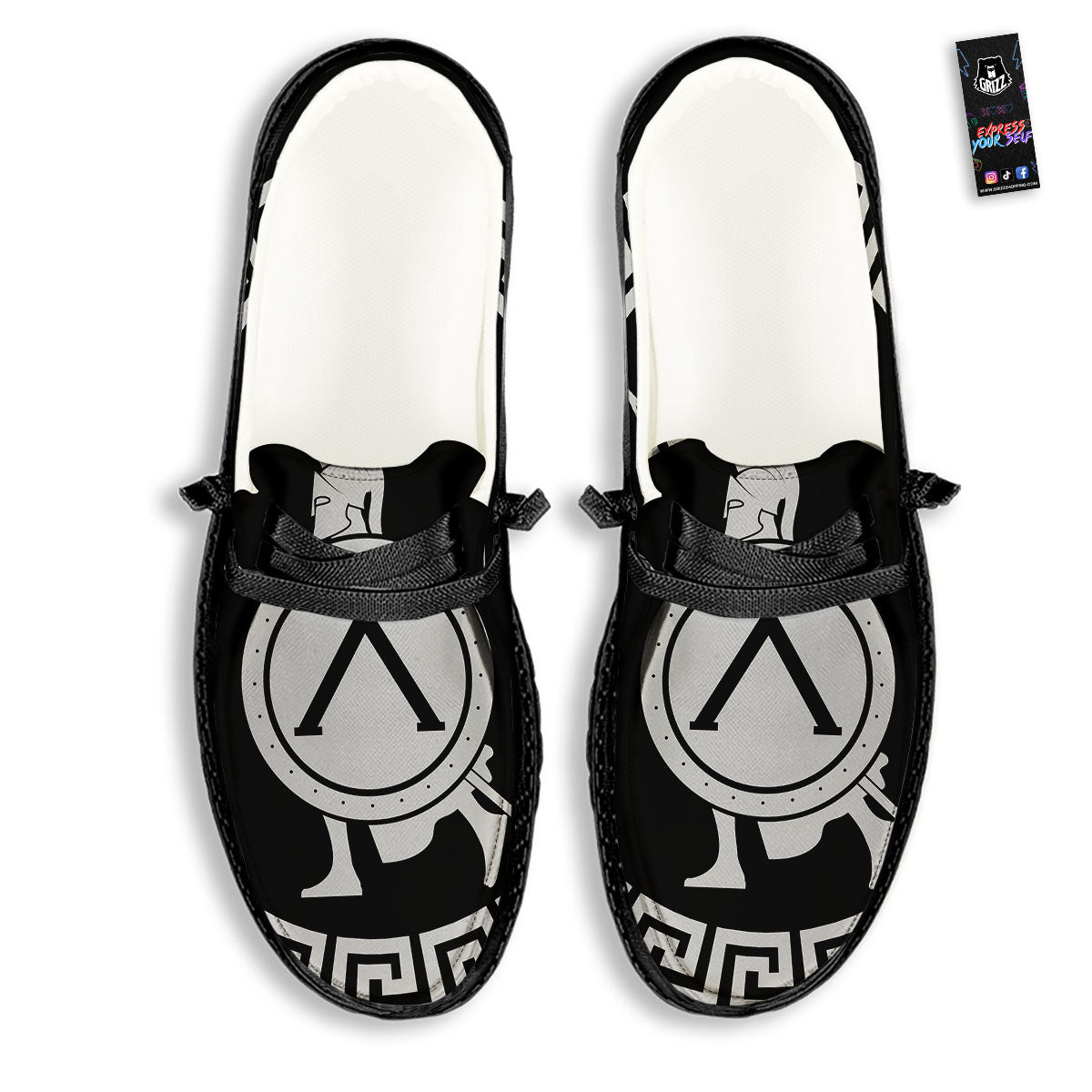 Spartan Warrior White And Black Print Black Loafers-grizzshop