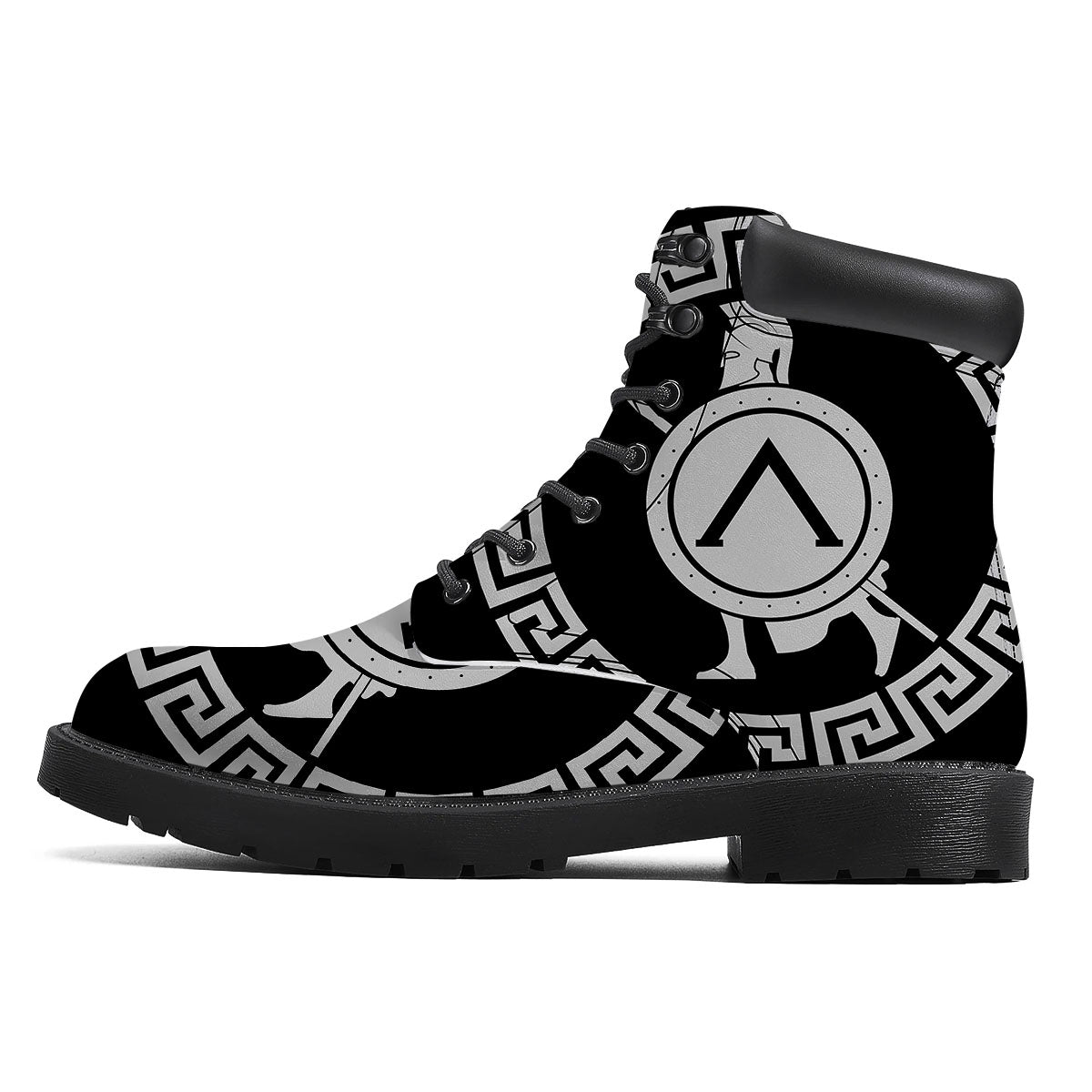 Spartan Warrior White And Black Print Boots-grizzshop