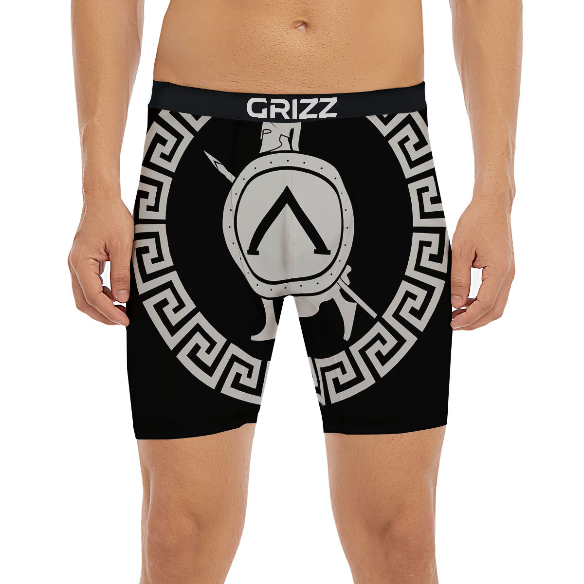 Spartan Warrior White And Black Print Boxer Briefs-grizzshop