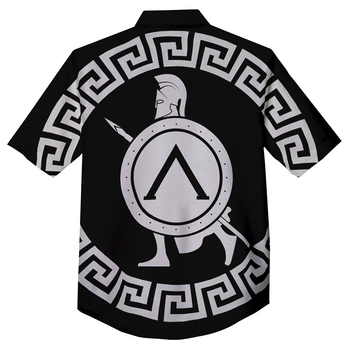 Spartan Warrior White And Black Print Button Up Shirt-grizzshop