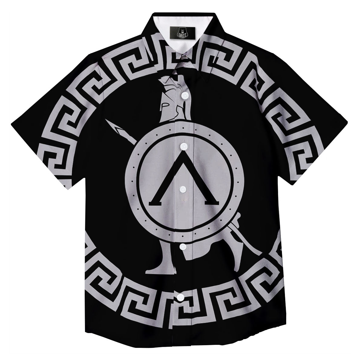 Spartan Warrior White And Black Print Button Up Shirt-grizzshop