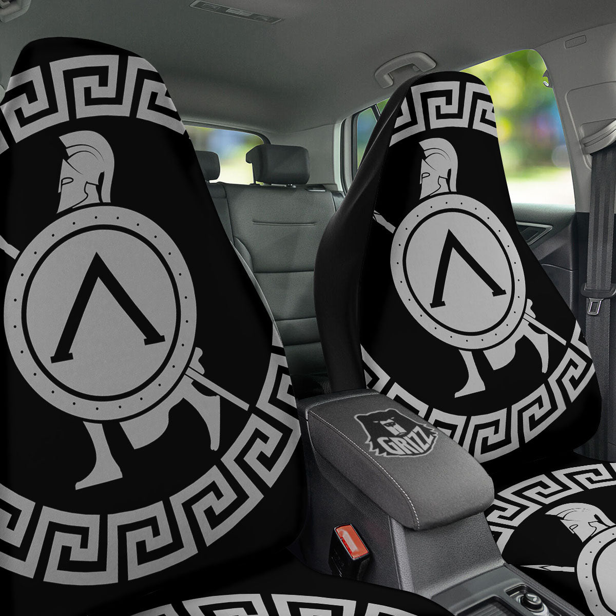 Spartan Warrior White And Black Print Car Seat Covers-grizzshop