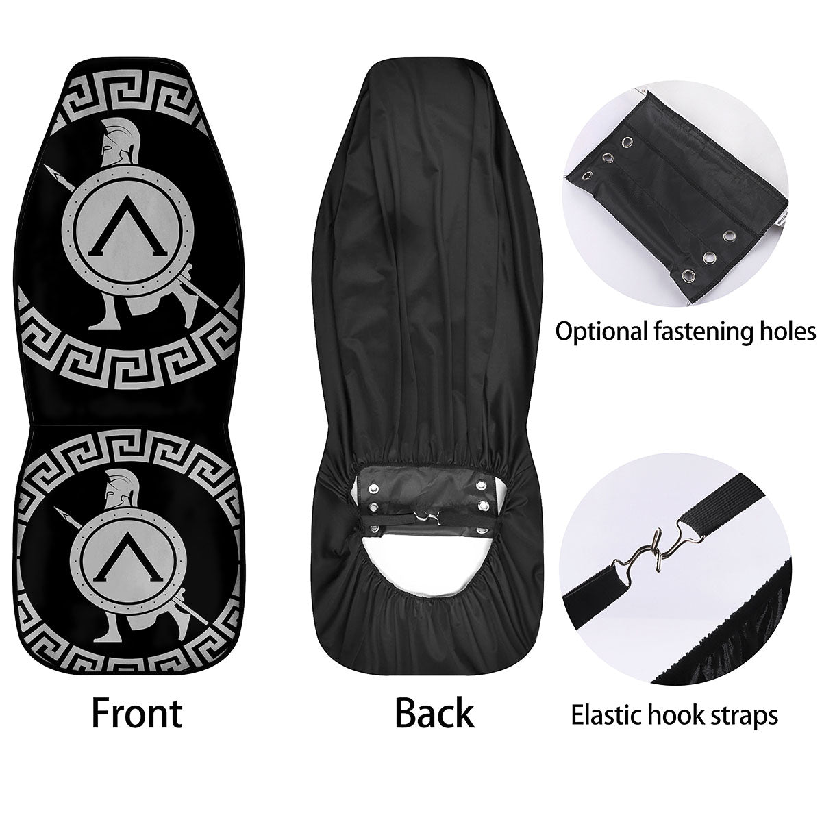 Spartan Warrior White And Black Print Car Seat Covers-grizzshop