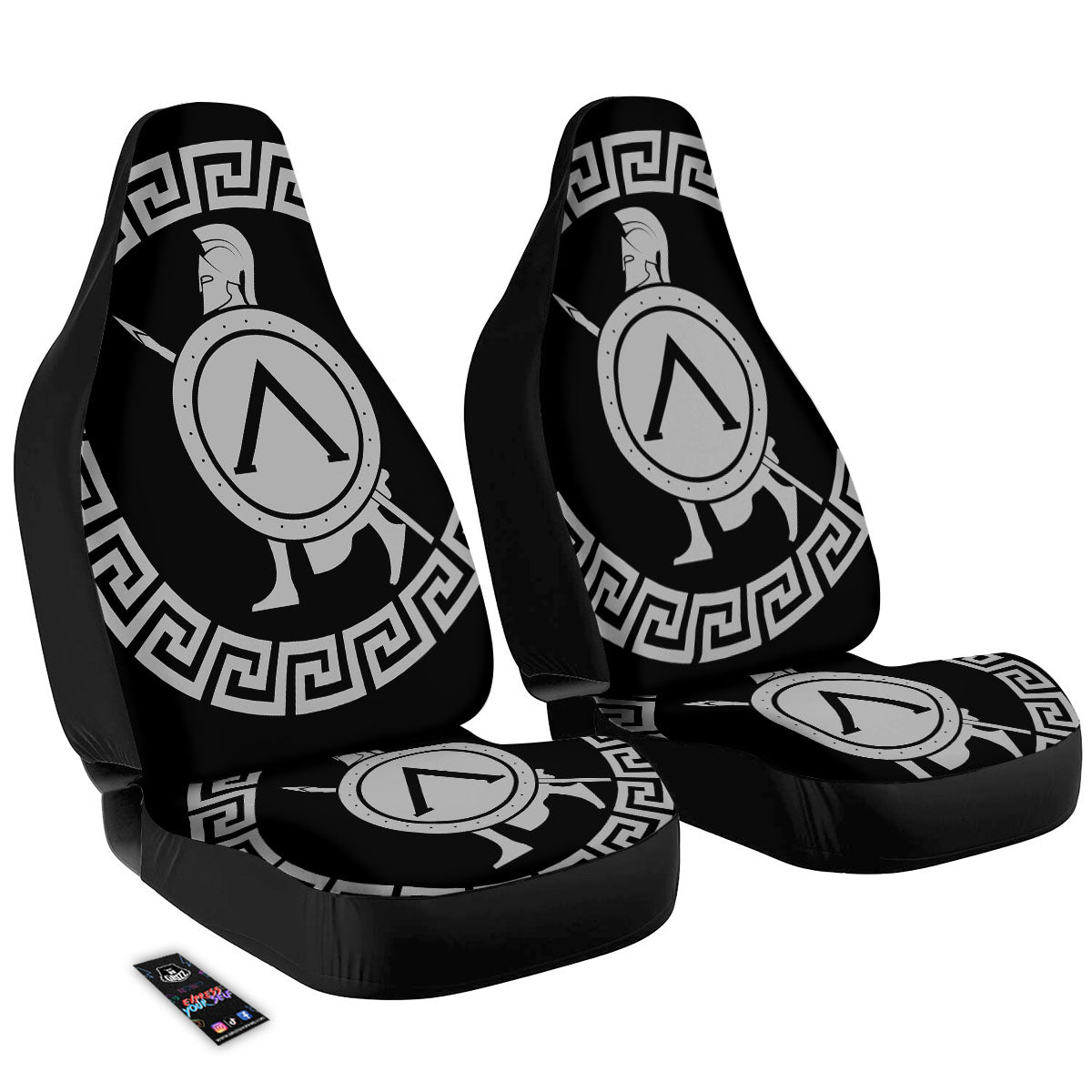 Spartan Warrior White And Black Print Car Seat Covers-grizzshop