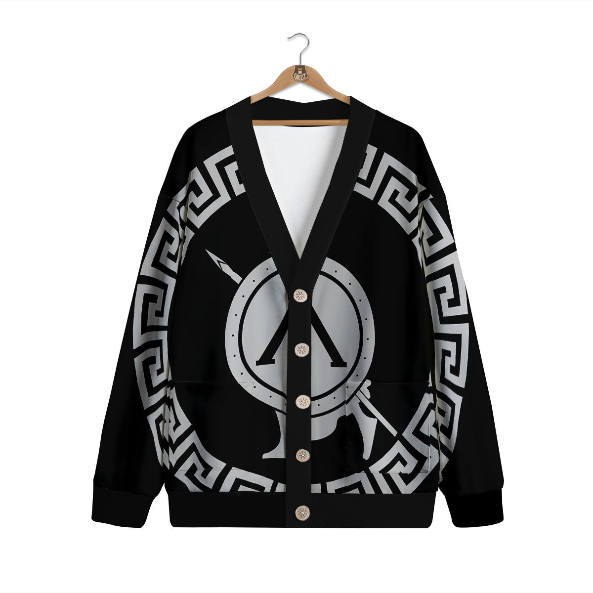 Spartan Warrior White And Black Print Cardigan-grizzshop