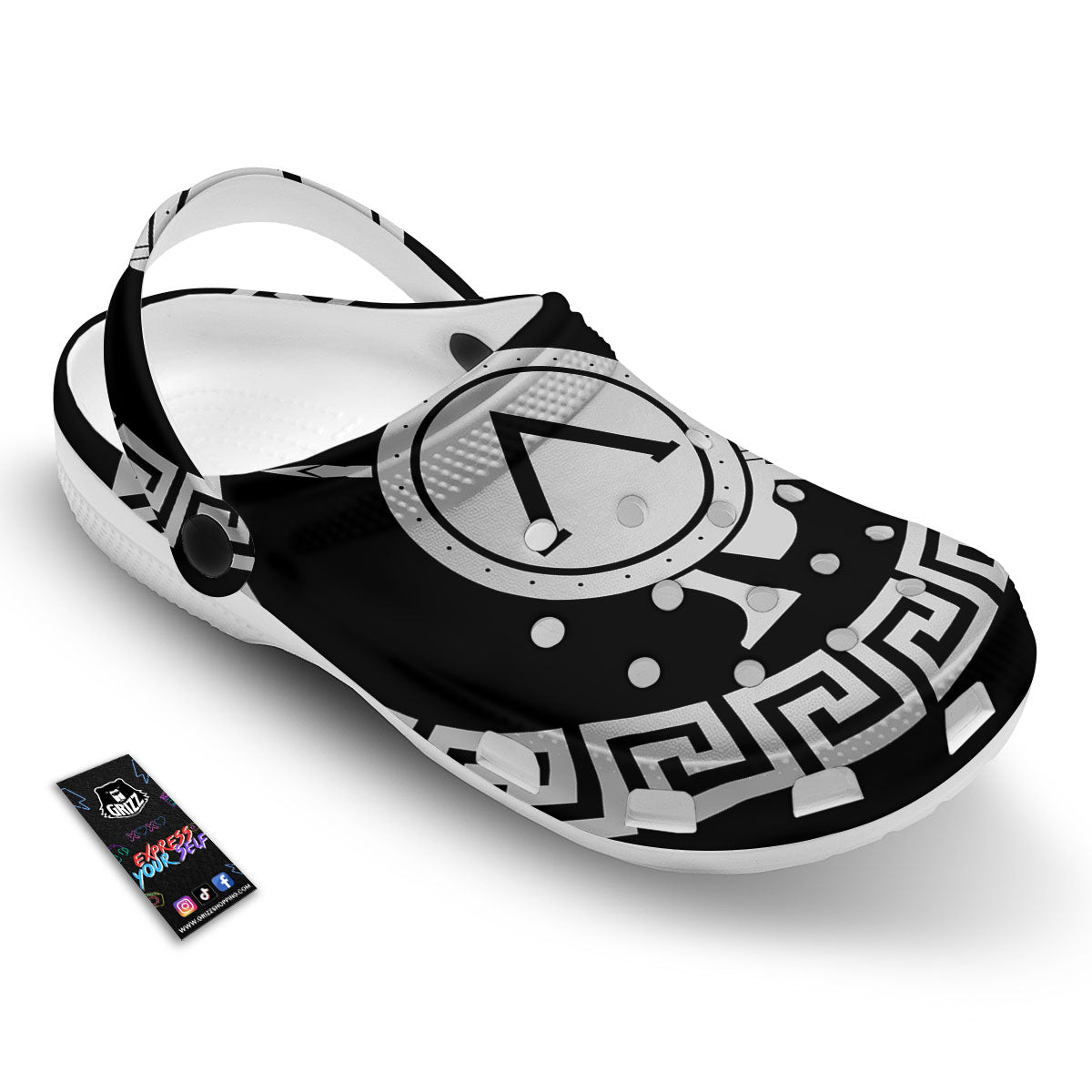 Spartan Warrior White And Black Print Clog-grizzshop