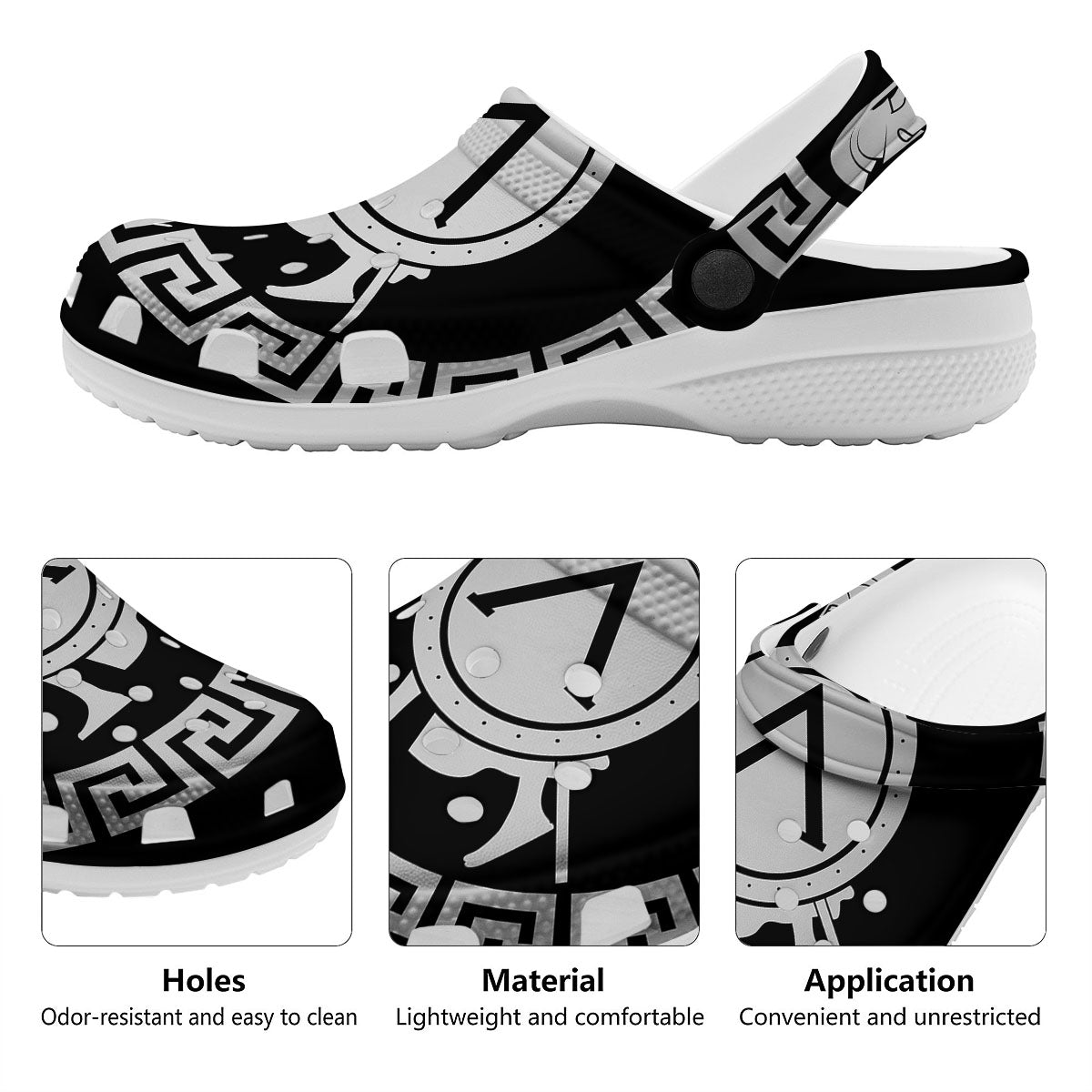 Spartan Warrior White And Black Print Clog-grizzshop