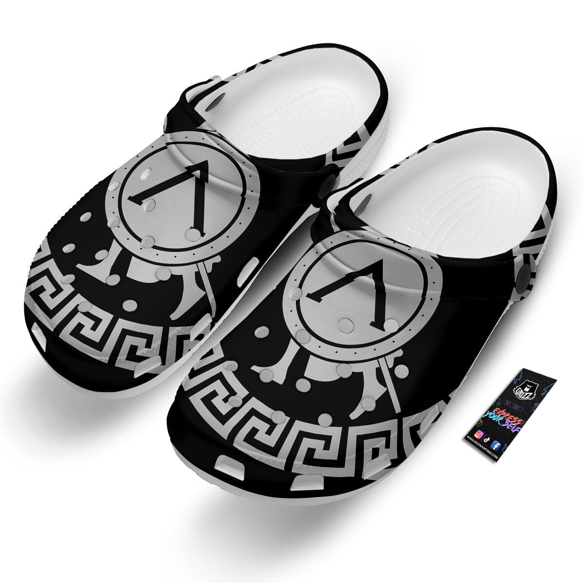 Spartan Warrior White And Black Print Clog-grizzshop
