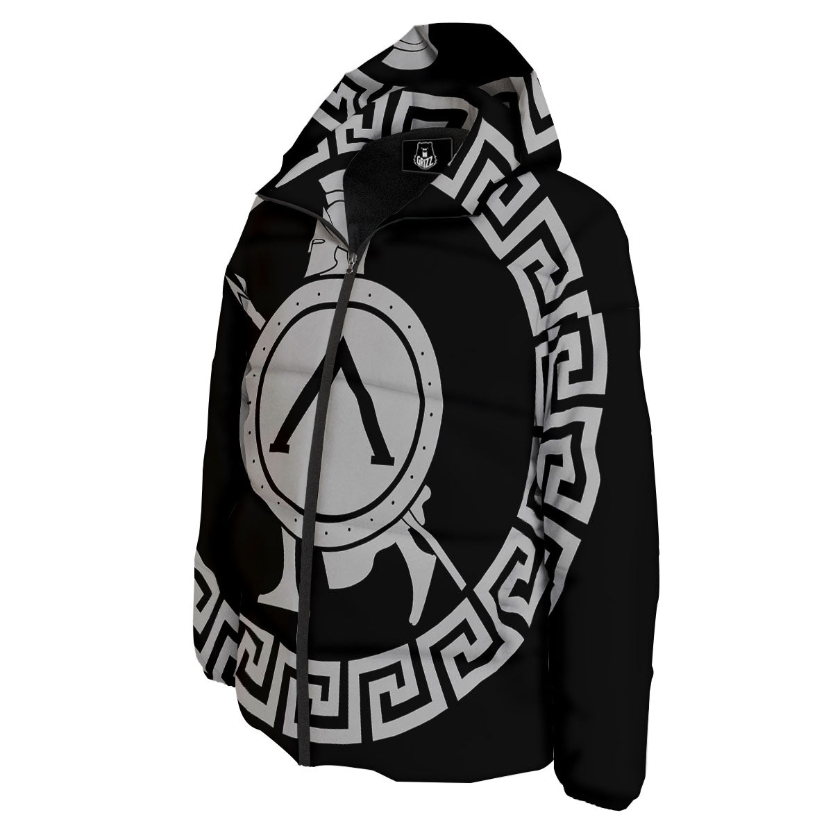 Spartan Warrior White And Black Print Down Jacket-grizzshop