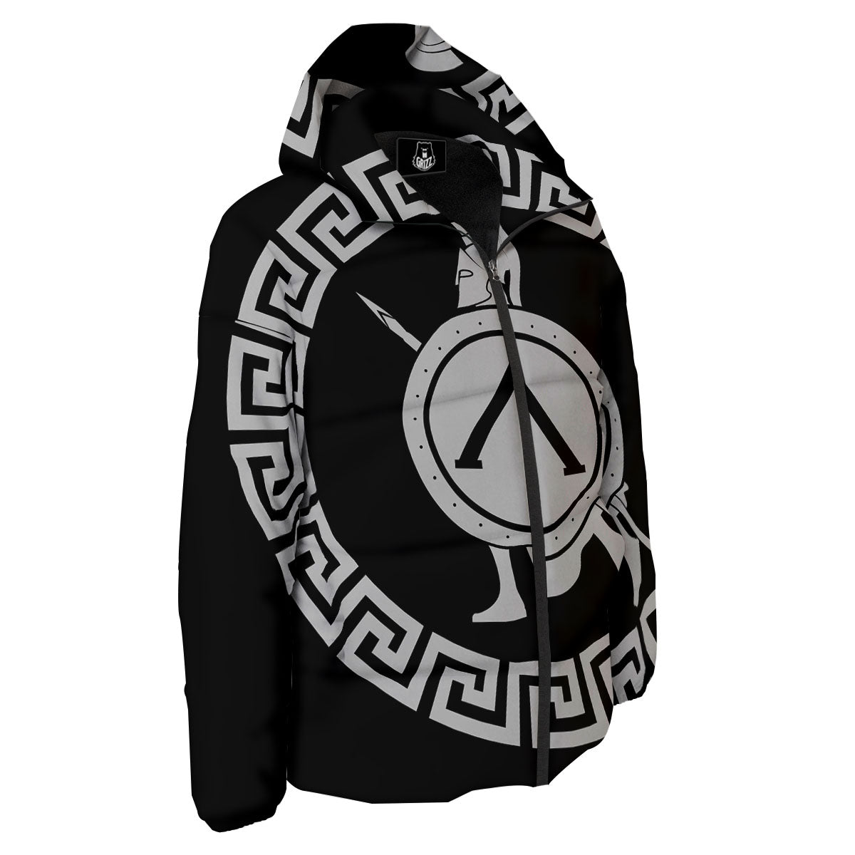 Spartan Warrior White And Black Print Down Jacket-grizzshop