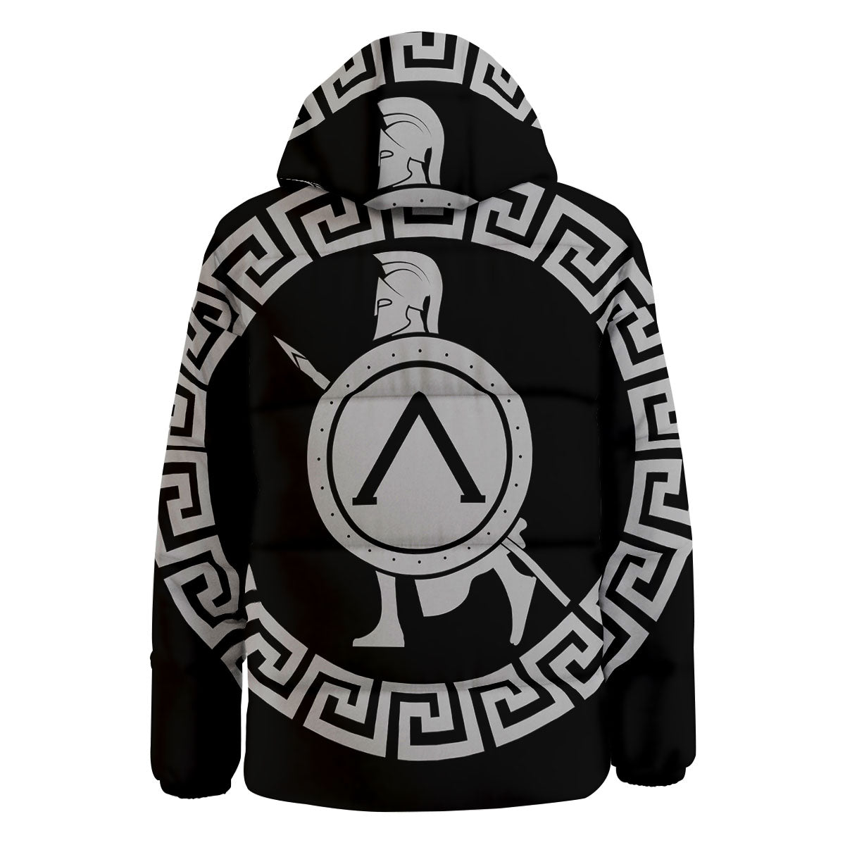 Spartan Warrior White And Black Print Down Jacket-grizzshop