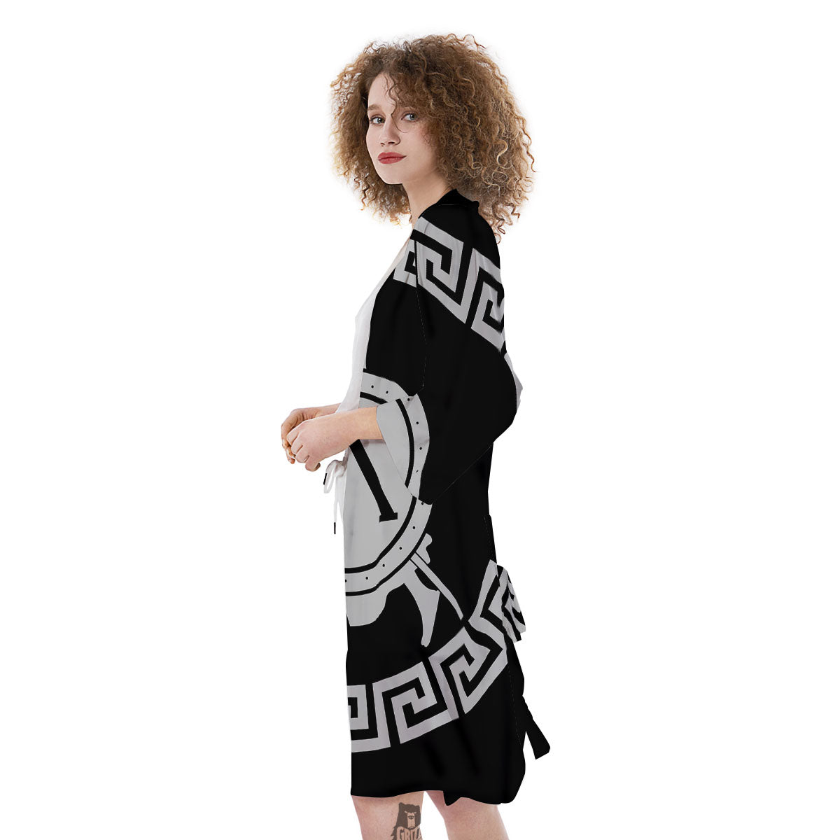 Spartan Warrior White And Black Print Kimono-grizzshop