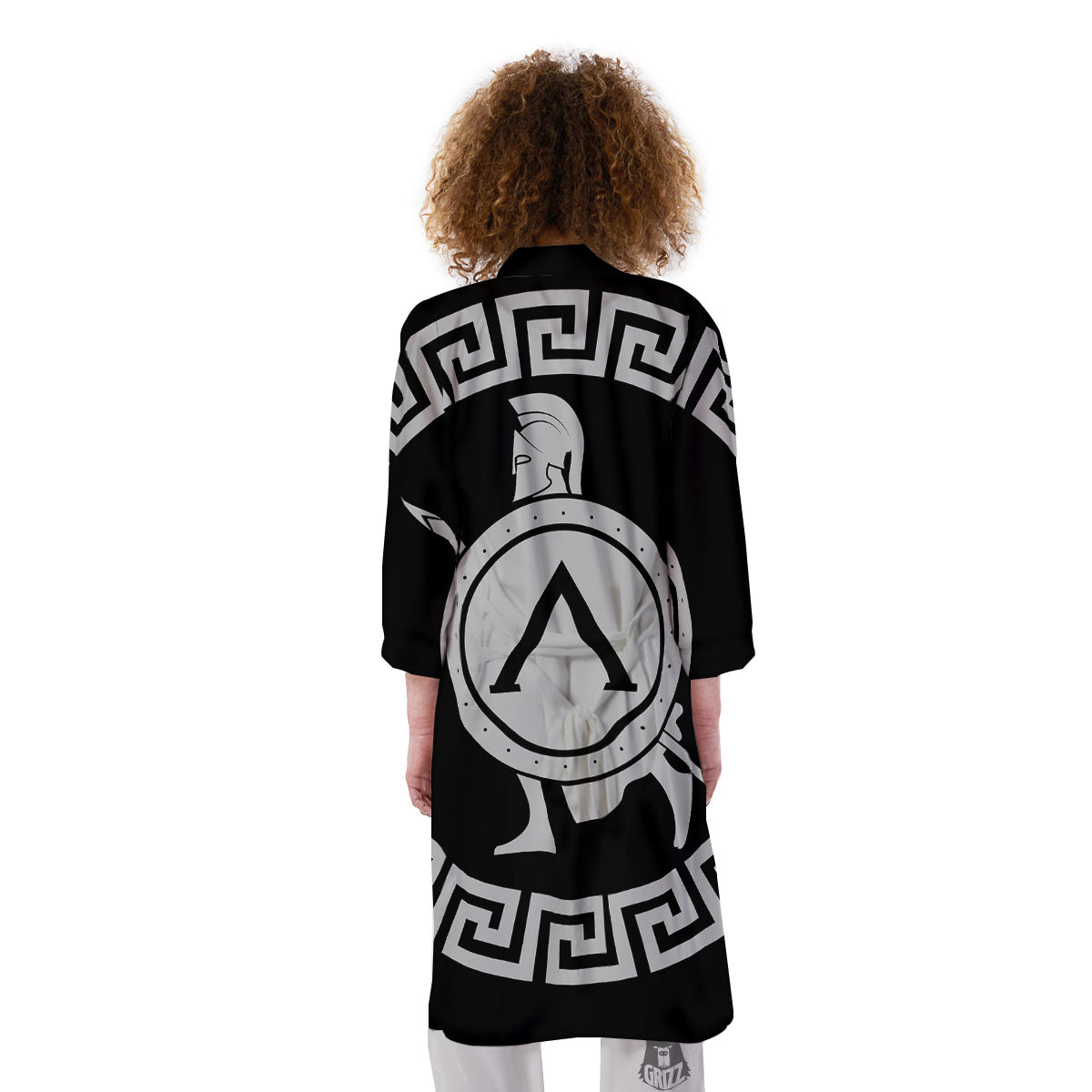 Spartan Warrior White And Black Print Kimono-grizzshop