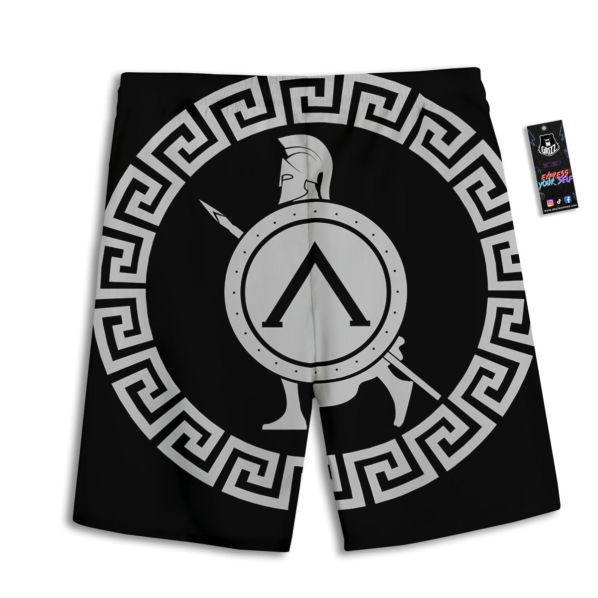 Spartan Warrior White And Black Print Men's Athletic Shorts