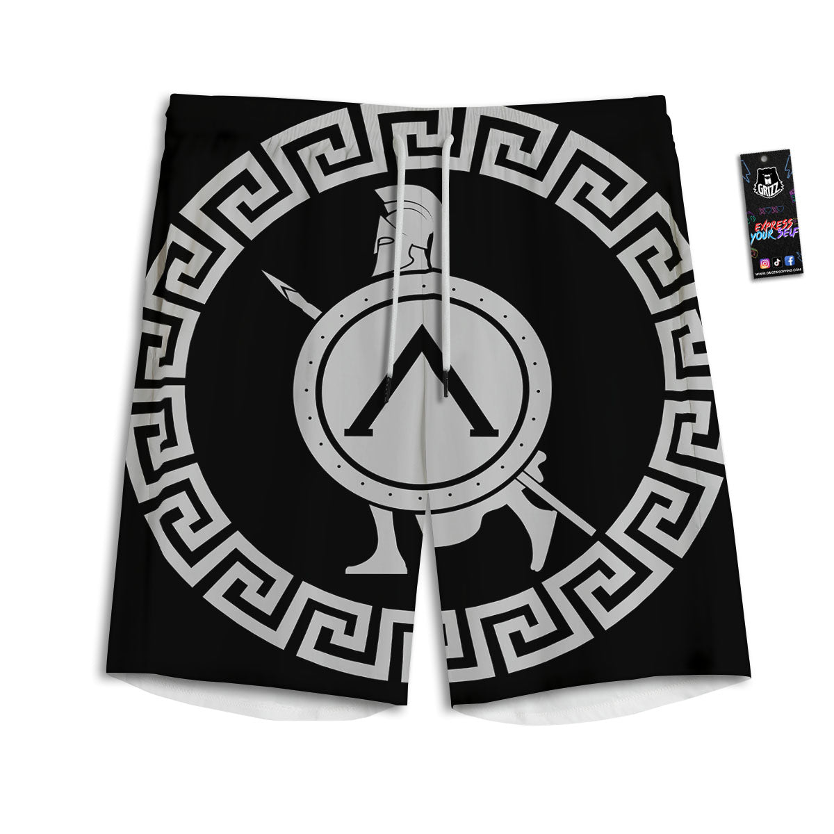 Spartan Warrior White And Black Print Men's Athletic Shorts