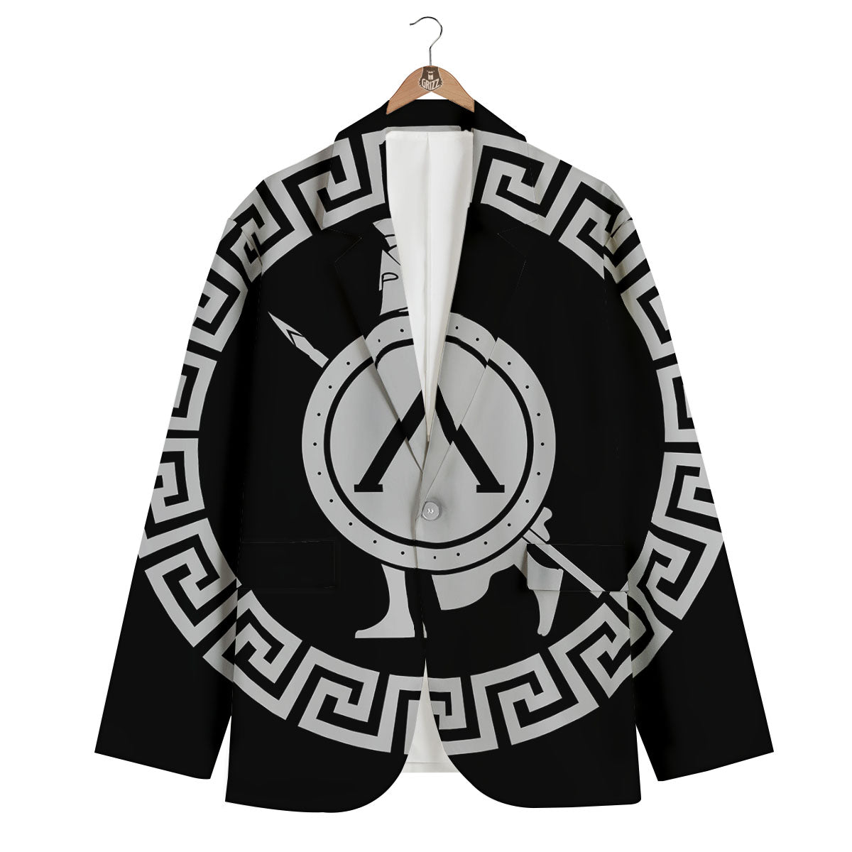 Spartan Warrior White And Black Print Men's Blazer-grizzshop