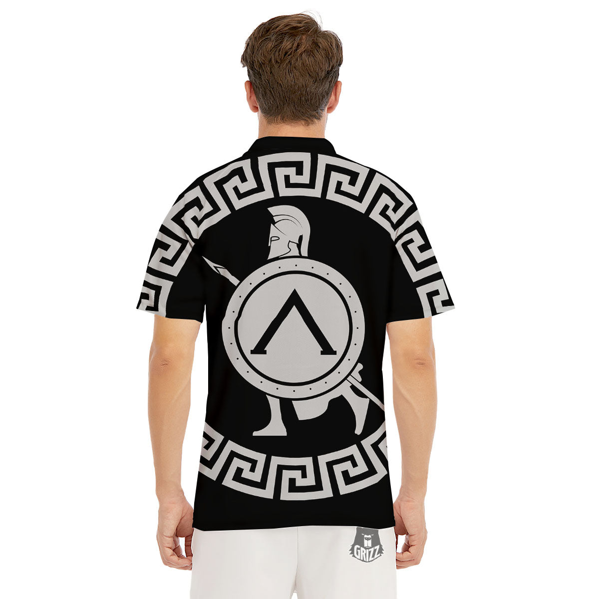 Spartan Warrior White And Black Print Men's Golf Shirts-grizzshop