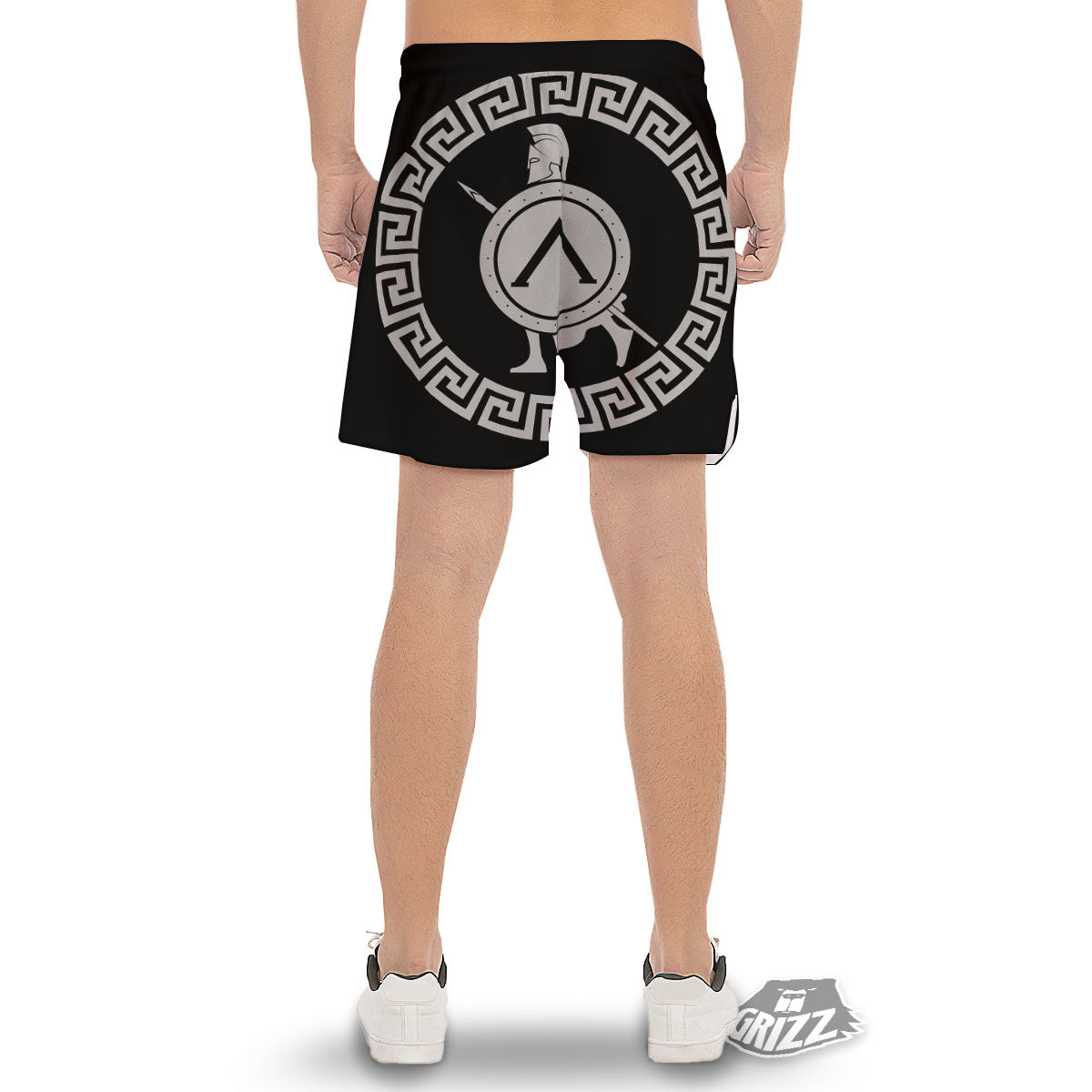 Spartan Warrior White And Black Print Men's Gym Shorts-grizzshop