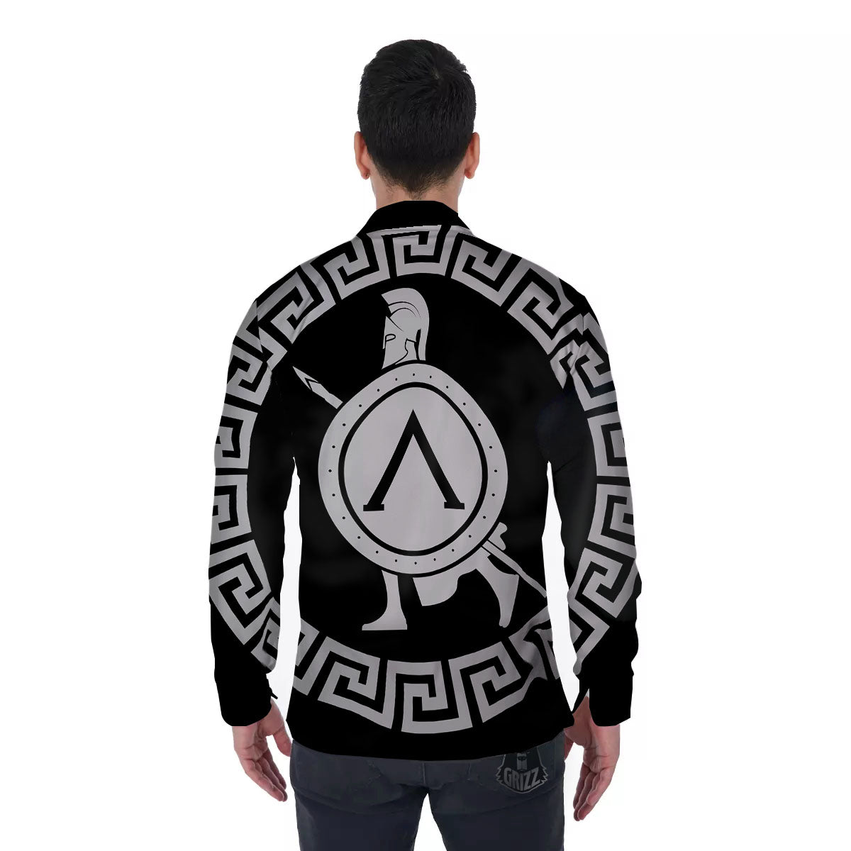 Spartan Warrior White And Black Print Men's Long Sleeve Shirts-grizzshop