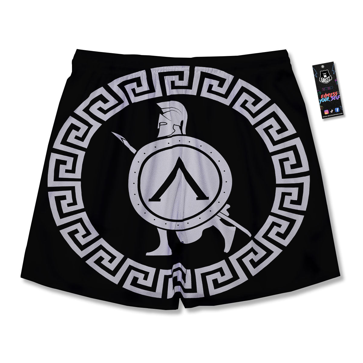 Spartan Warrior White And Black Print Men's Running Shorts-grizzshop