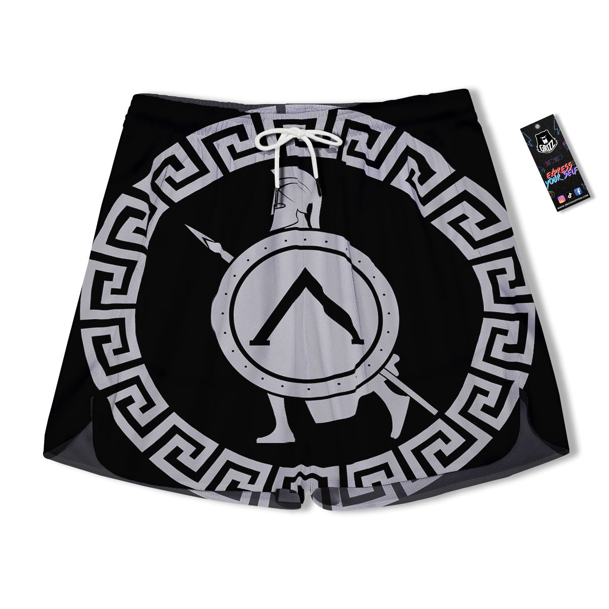 Spartan Warrior White And Black Print Men's Running Shorts-grizzshop