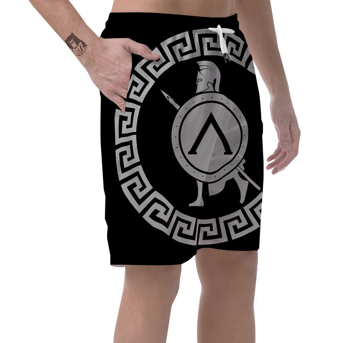 Spartan Warrior White And Black Print Men's Shorts-grizzshop