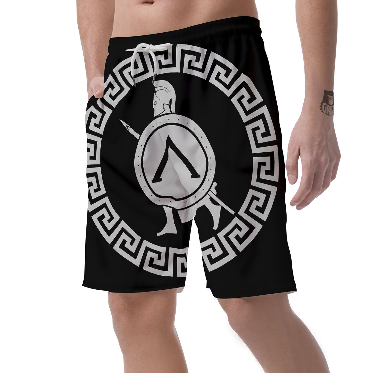 Spartan Warrior White And Black Print Men's Shorts-grizzshop
