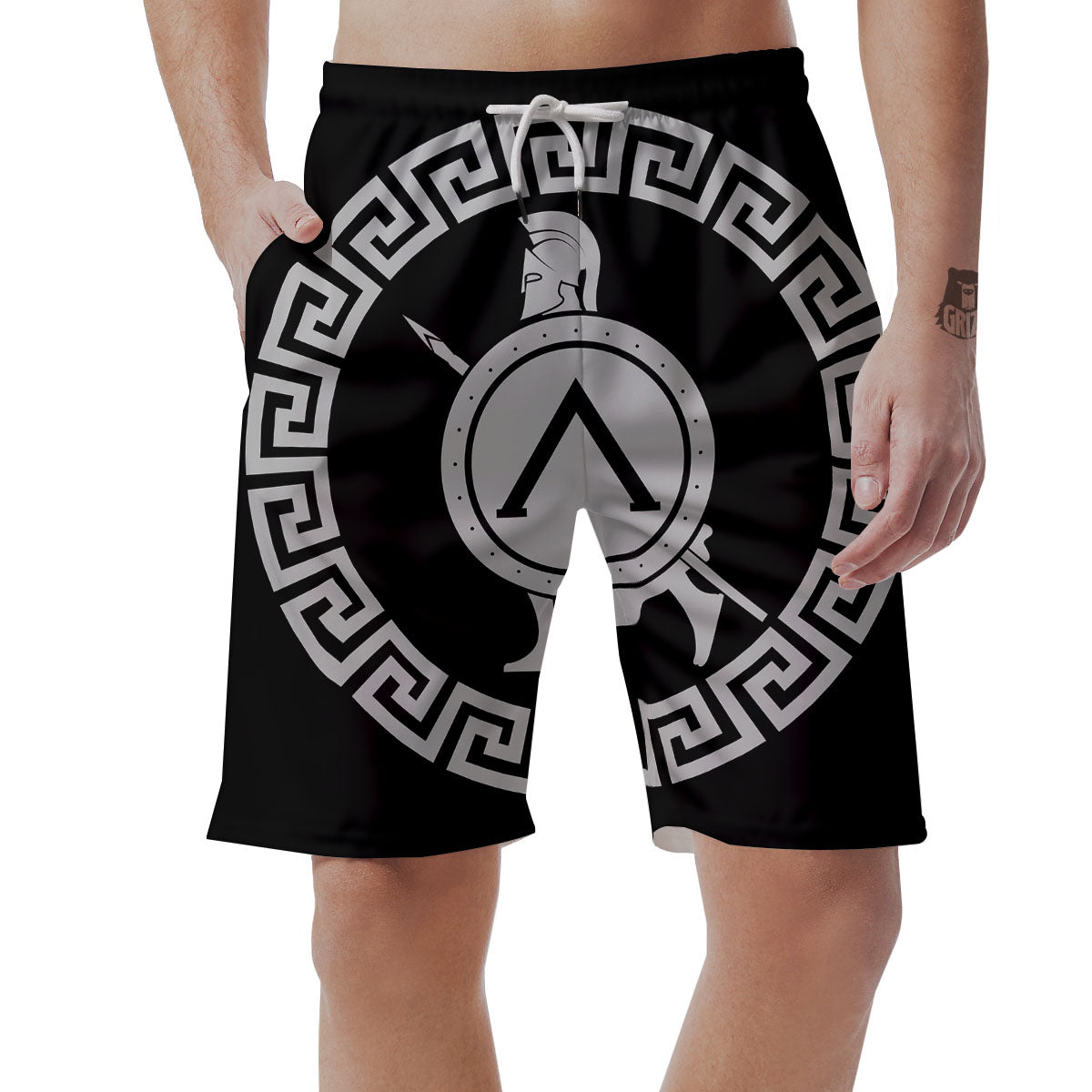 Spartan Warrior White And Black Print Men's Shorts-grizzshop