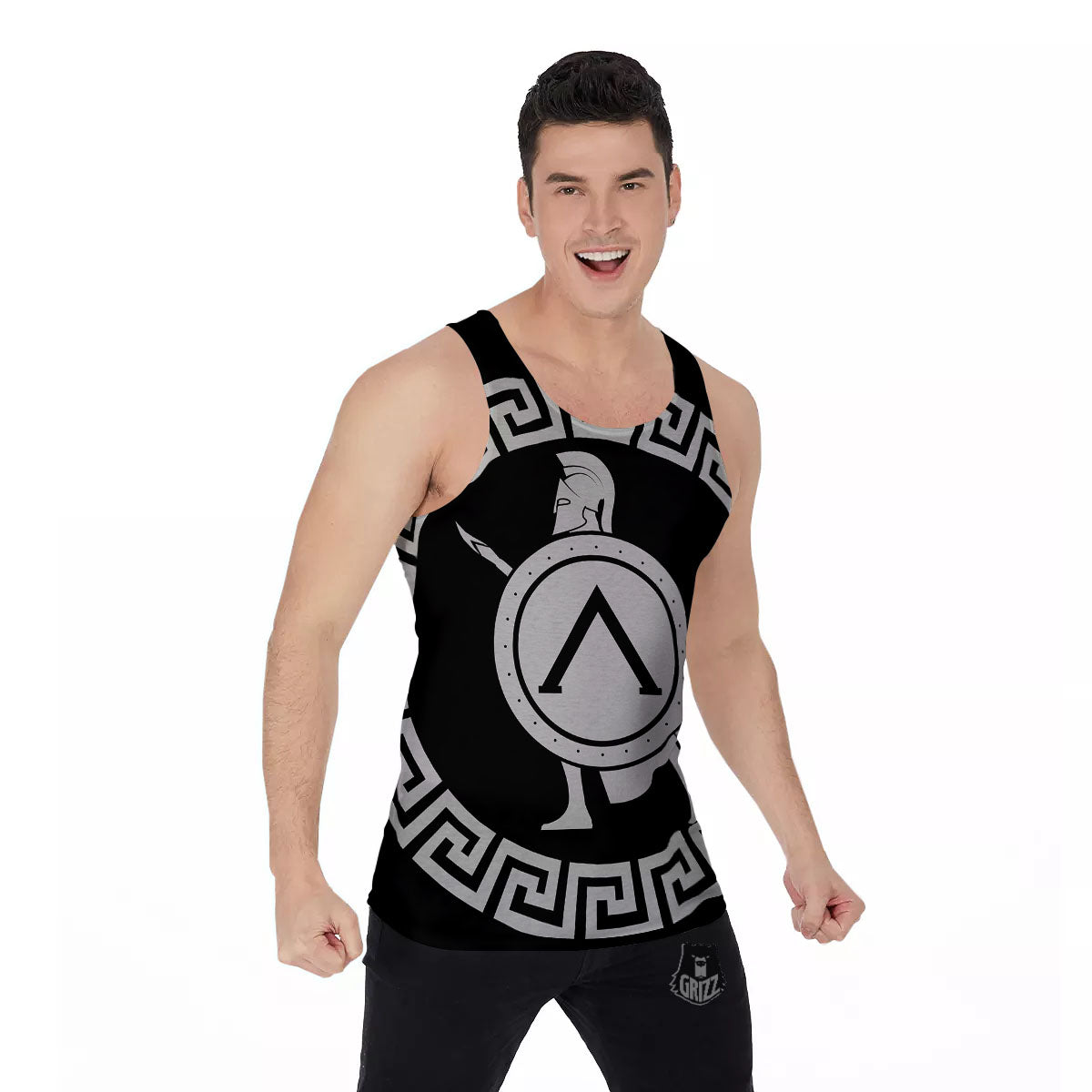 Spartan Warrior White And Black Print Men's Tank Top-grizzshop