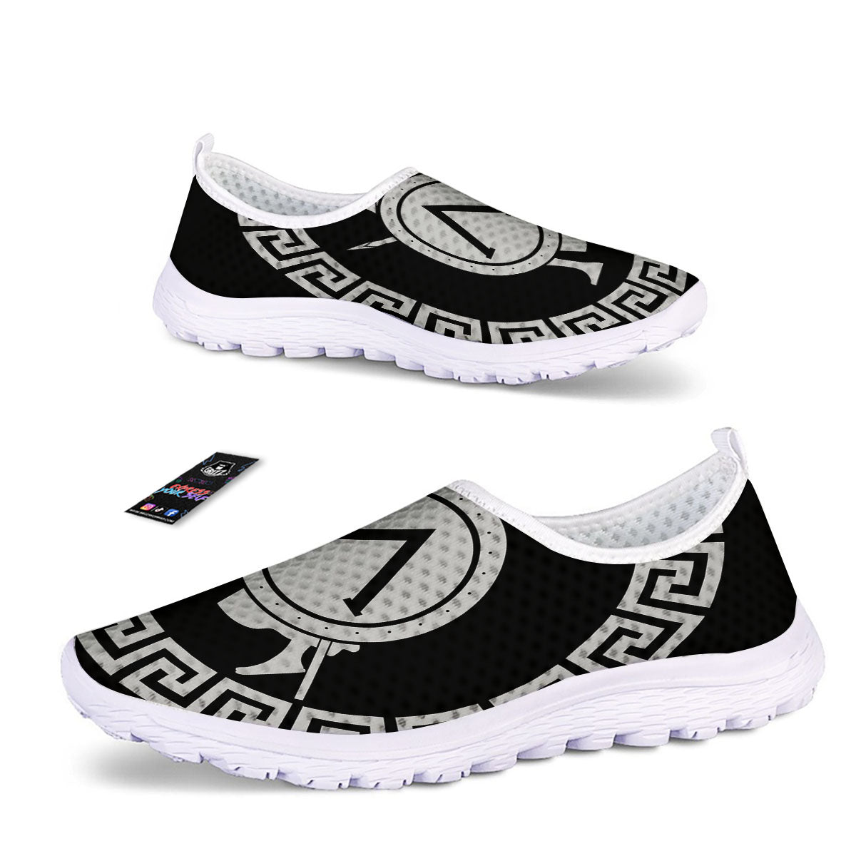 Spartan Warrior White And Black Print Nurse Shoes-grizzshop