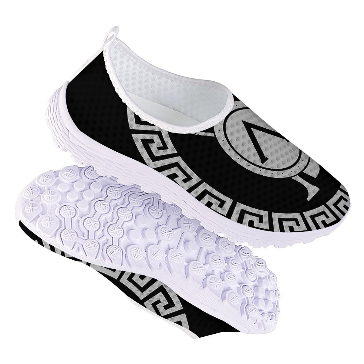 Spartan Warrior White And Black Print Nurse Shoes-grizzshop