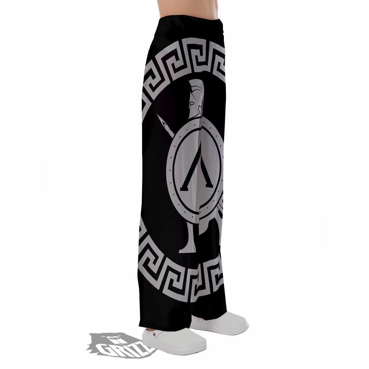 Spartan Warrior White And Black Print Pajama Pants-grizzshop