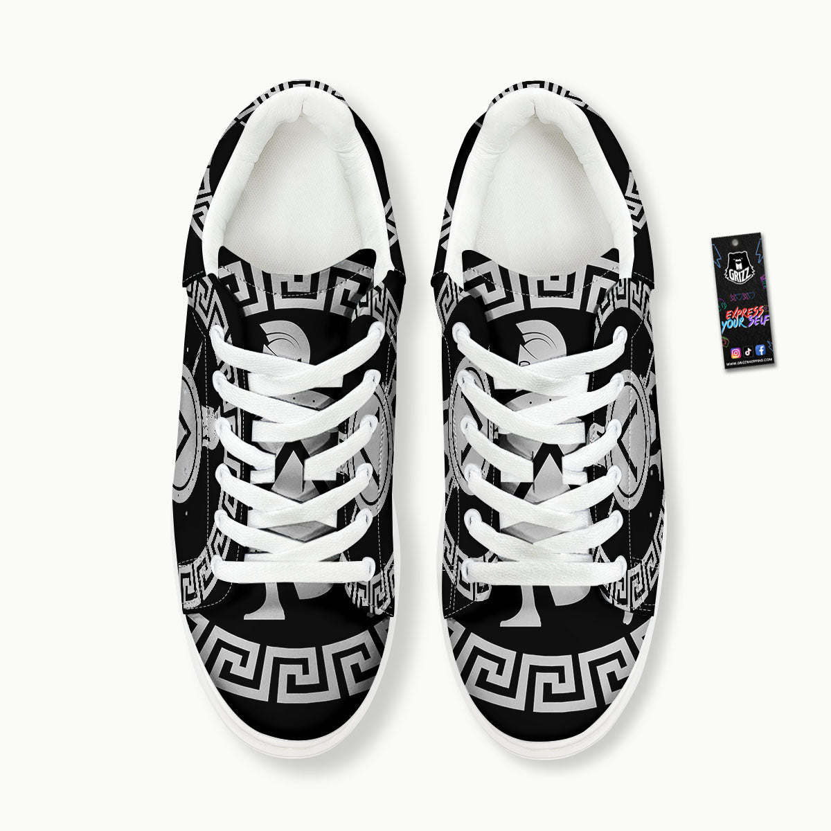 Spartan Warrior White And Black Print Platform Shoes-grizzshop