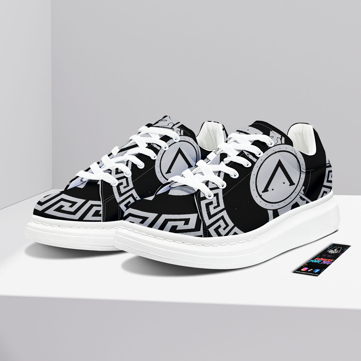 Spartan Warrior White And Black Print Platform Shoes-grizzshop