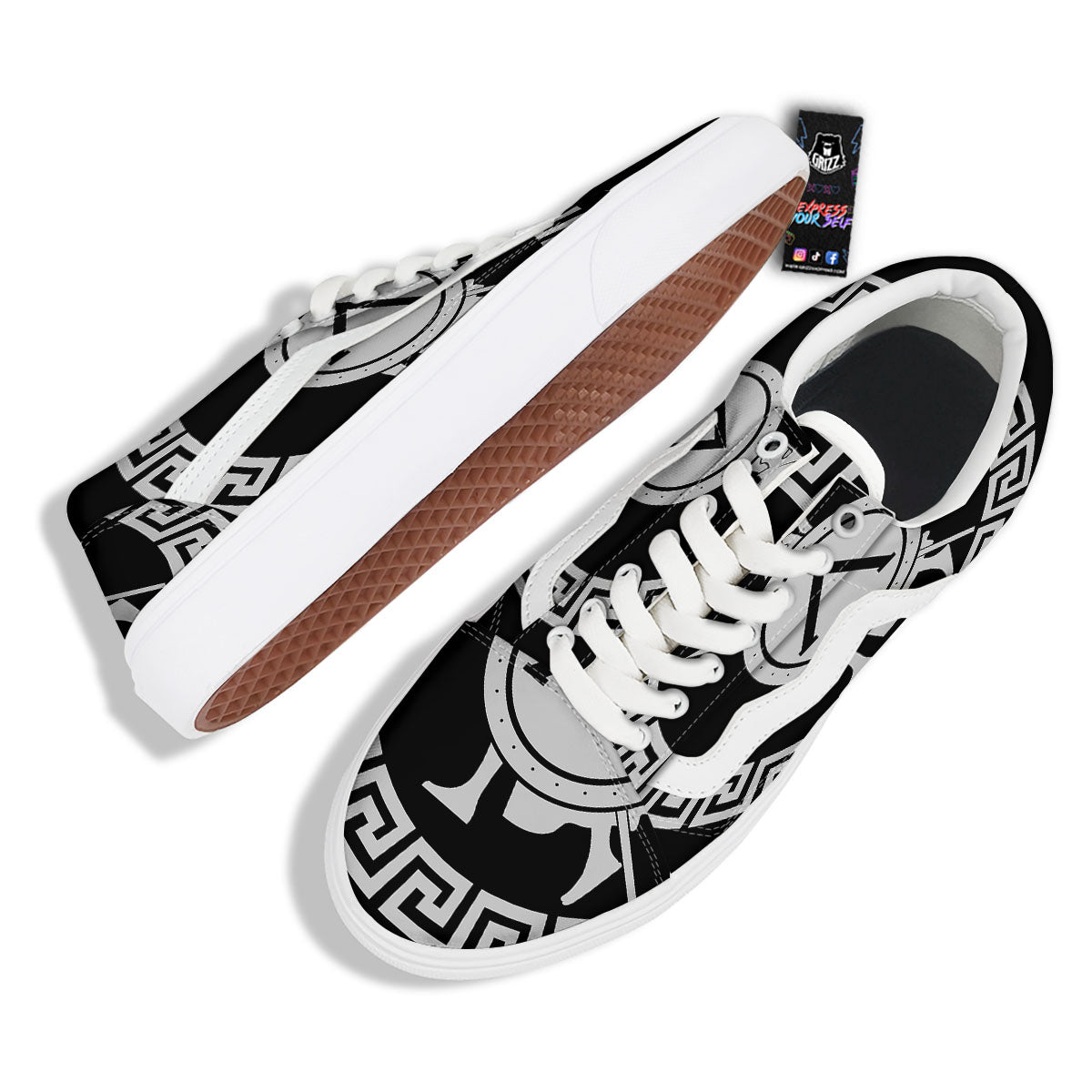Spartan Warrior White And Black Print Skate Shoes-grizzshop