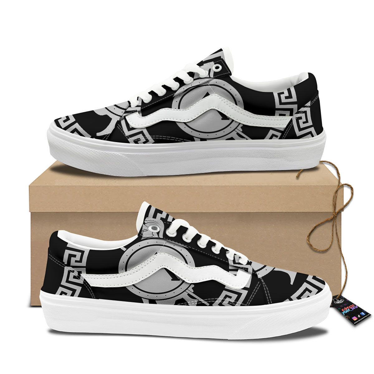 Spartan Warrior White And Black Print Skate Shoes-grizzshop